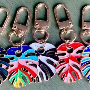 5 Styles Colorful Metal Monstera Tropical Leaves Leaf Handbag Bag Charm Keychain
